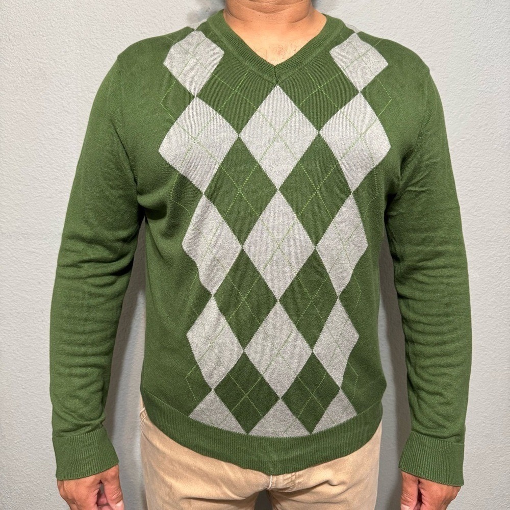 Banana Republic Men‎ 80% Silk Green and Gray V-Neck Luxury Cozy Sweater Sz XL
